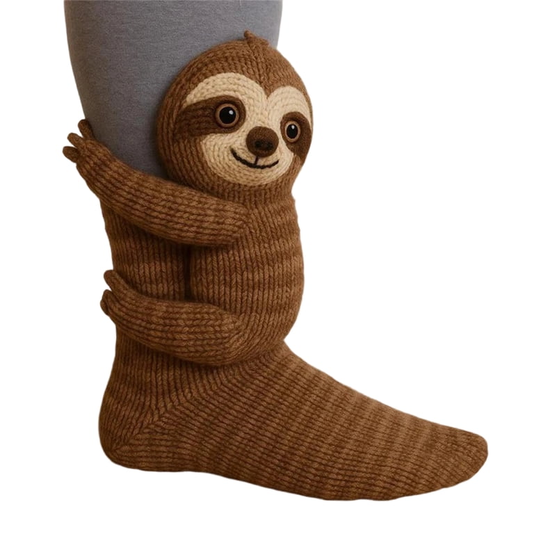 3D Knit Sloth Socks, Hand Crocheted Soft Breathable Cotton Novelty