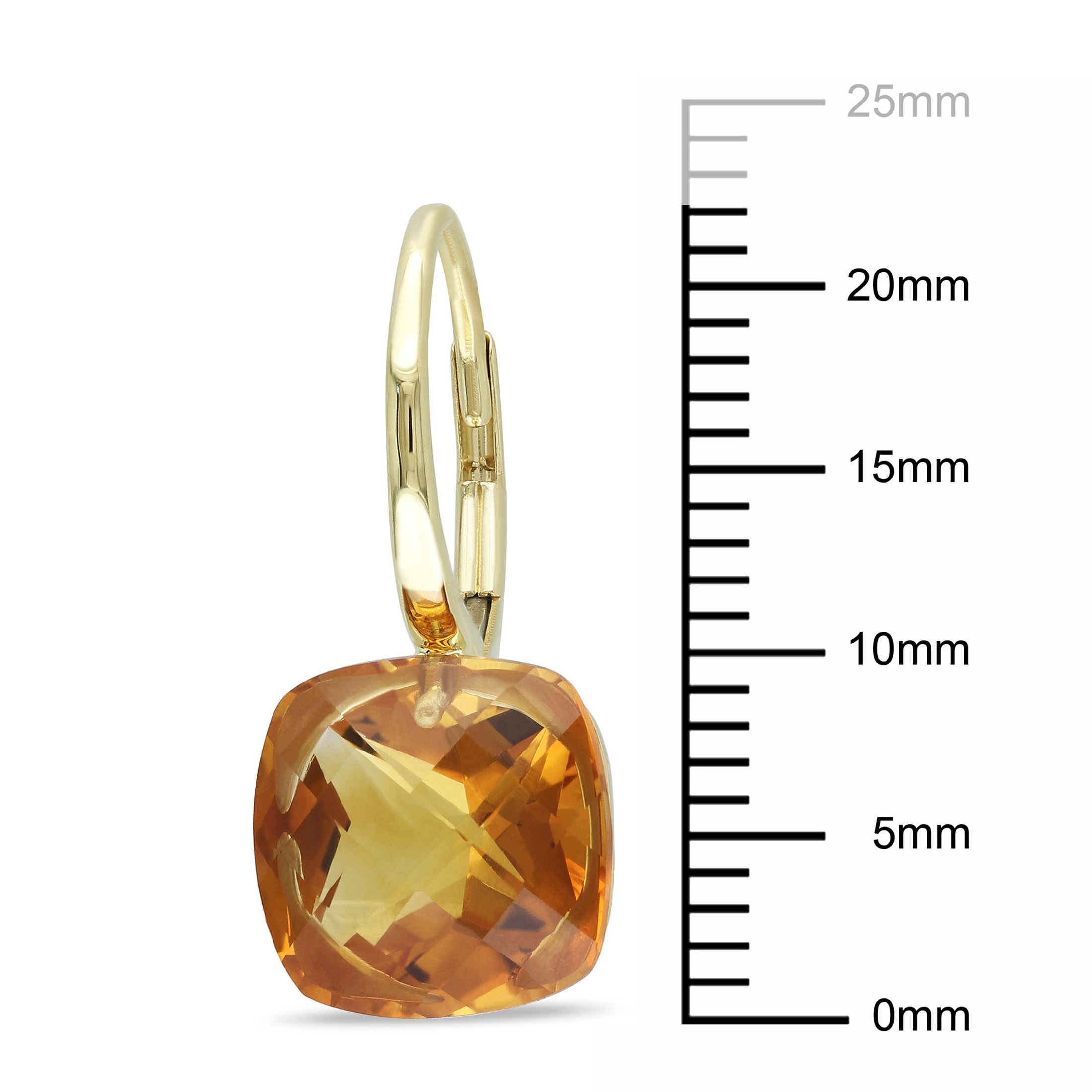 Miabella Women's 8 Carat T.G.W. Cushion-Cut Checkerboard Madeira Citrine 14kt Yellow Gold Leverback Earrings - image 2 of 6