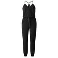 thumbnail image 3 of ZAZYULZ Summer Jumpsuit Women's V Neck Spaghetti Strap Drawstring Waisted Long Pants Jumpsuit Rompers(Black,M), 3 of 6