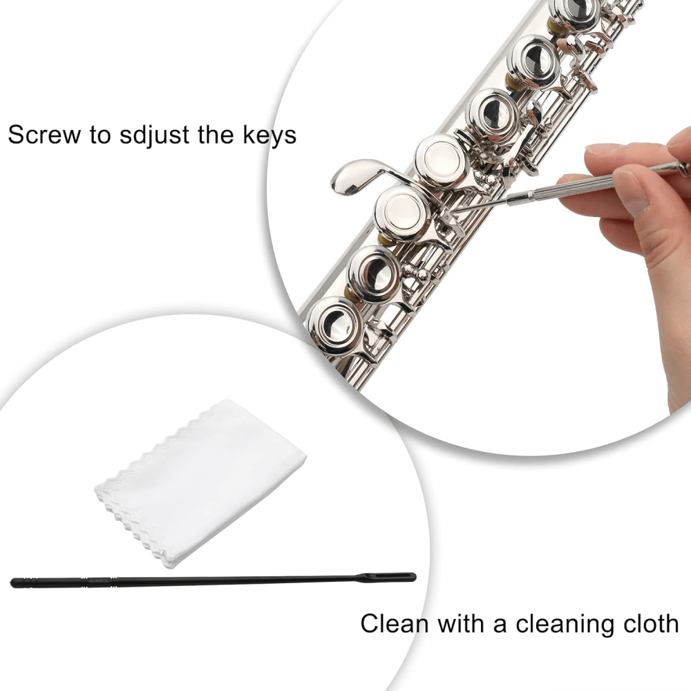 Tcbosik 16 Keys C Closed Hole Flute with E Key, Instrument for Beginner with Carrying Case, Cloth, Lubricant, Screwdriver and Cleaning Rod, Silver