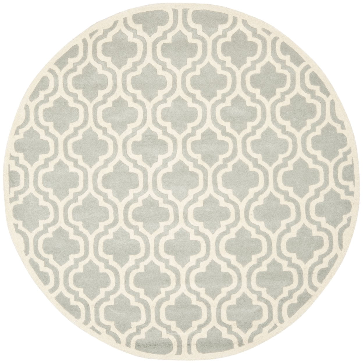 SAFAVIEH Chatham Henry Geometric Quatrefoil Wool Area Rug, Grey/Ivory, 4' x 4' Round
