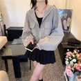 thumbnail image 3 of Waterproof Simplicity Thin Sun-Protective Loose Women's Coat Windbreaker Leisure Hooded Outwear Sunscreen Clothing Summer Long Sleeved Jacket GRAY L, 3 of 8
