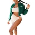 thumbnail image 4 of FOCUSNORM Women Juniors Casual Coat, Letters Embroidery Pattern Button-down Bomber Jacket, 4 of 8