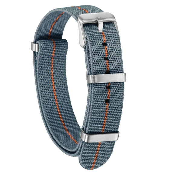 Uxcell Elastic Nylon Watch Band 18mm One-Piece French Watch Strap Waterproof Replacement Wristwatch Strap with Silver Buckle for Men Women, Dark Grey/Orange