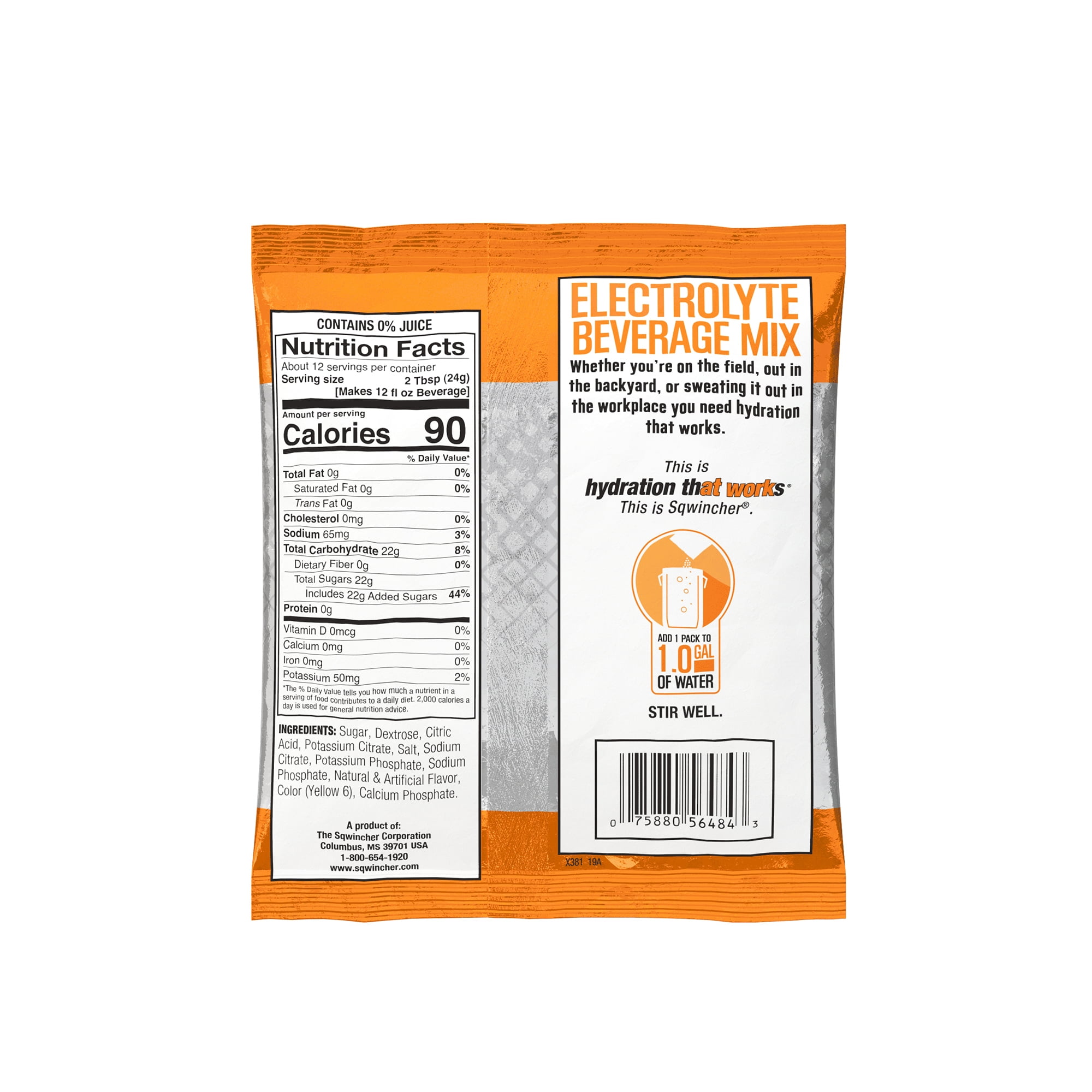 Sqwincher Powder Pack Oral Electrolyte Solution Orange 9.53 oz. Packet 20 Ct