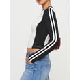 thumbnail image 5 of Biezeib Women's Slim Fit Crop Tops Striped Long Sleeve Crew Neck Letter Print T-Shirts Blouses Streetwear, 5 of 6