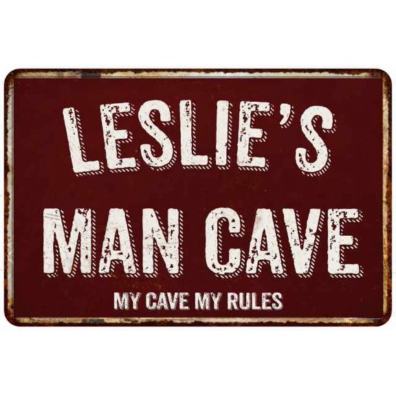 LESLIE'S Man Cave Red Grunge Sign Metal 8x12 Decor 108120003312