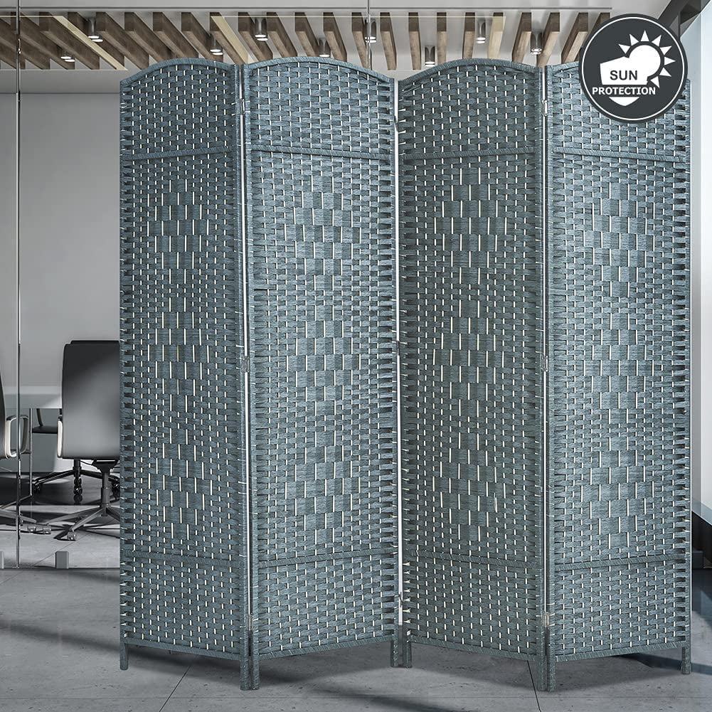 Jostyle 6ft Room Divider with Hand-Woven Design, 4-Panel Folding Privacy Screen Freestanding Gray-Green