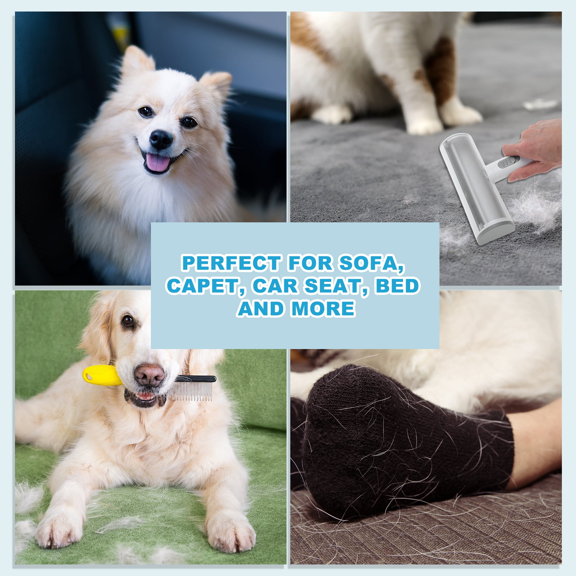 Unique Bargains Pet Hair Removal Tool for Furniture Couch Bed Car Seat Light Gray