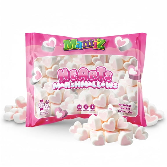 Mamiz Heart Shaped Marshmallows Pink Valentine Candy Kosher 5.29 oz