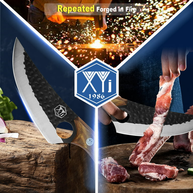 XYJ FULL TANG Camping Kitchen Knives Set With Knife Holder&Chef's  Bag&Sharpener Rod 7 7.5 8 9 Inch Slicing Knife For Meat Vegetable Knives  Block Set