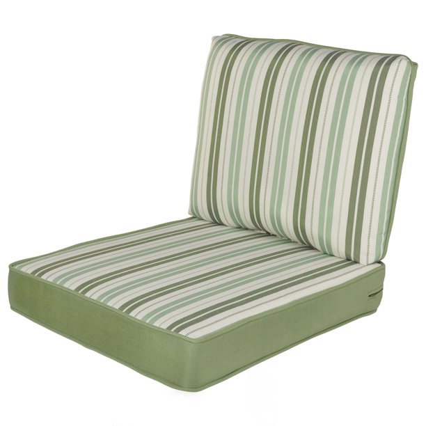 Haven Way Striped Outdoor Seat & Back Cushion Set Sage Green Stripe