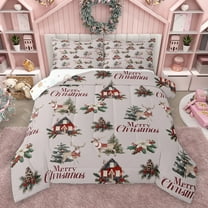 Homewish Magic Reindeer Moose Bedding Comforter Set, Christmas Tree Flower Twin Comforter Sets, Farmhouse Lake House Reversible Bedding Set, Lightweight Room Decor, 2pcs