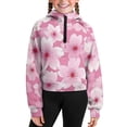 thumbnail image 5 of Chaqlin Peach Blossom Print Kids Half Zipper Sweatshirt with Pocket Soft Loose Athletic Wear Comfy Top for Gym Hiking Camping Outdoor Size 5-6, 5 of 7
