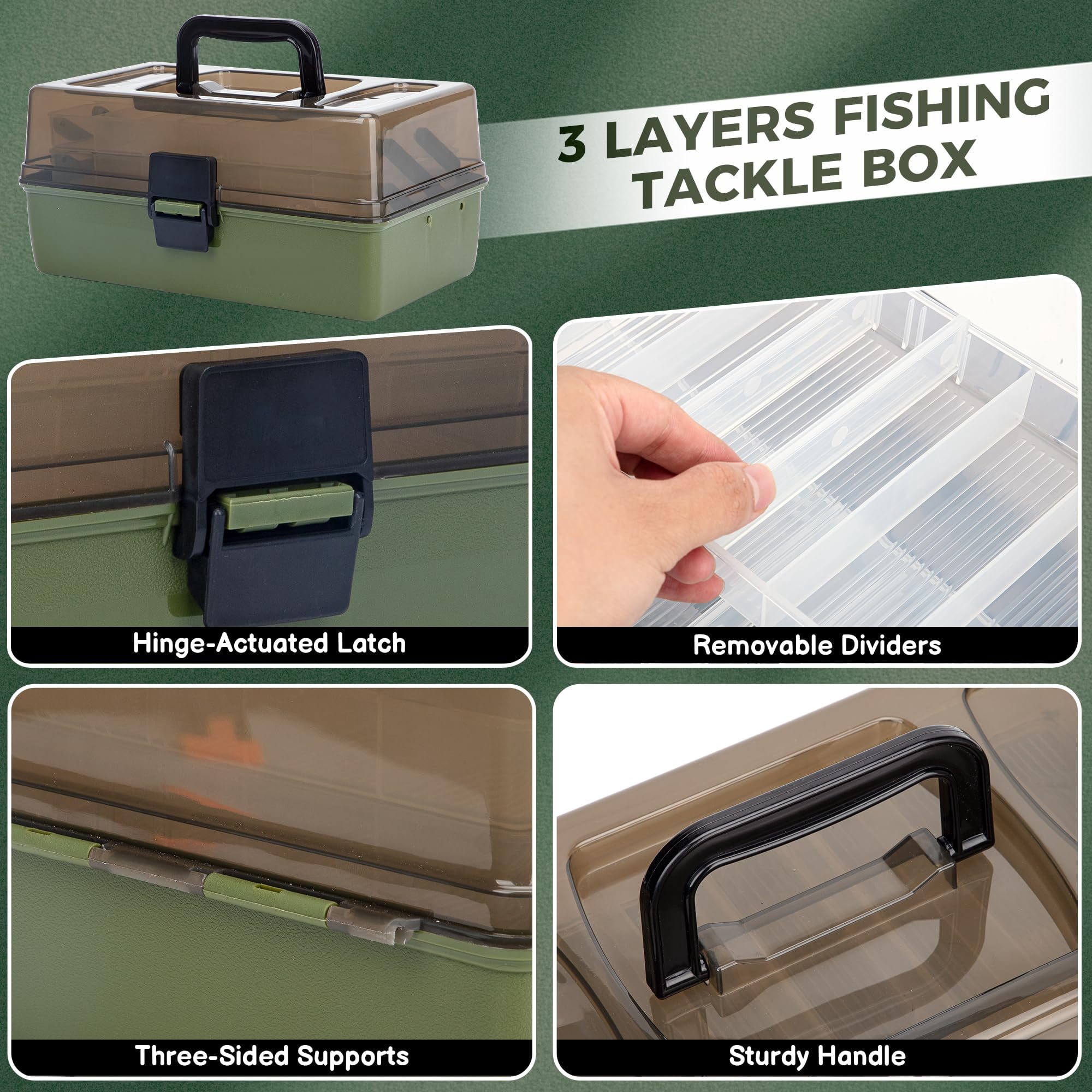 3 Layers Fishing Tackle Box With Included  475 Lures Kit Include Crankbaits Weights Hooks And Other Accessories Lure Bait Gear Gift For Men