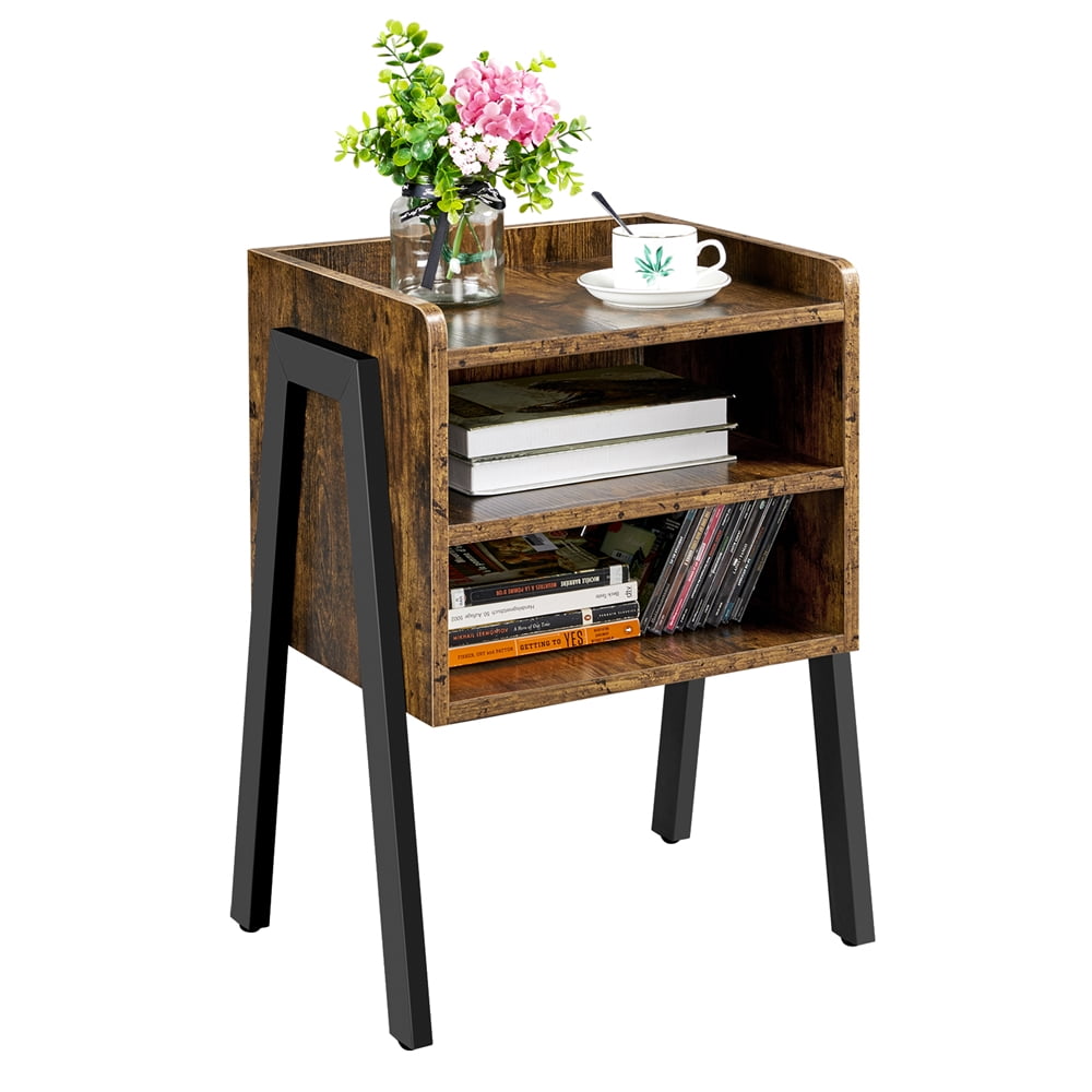 Industrial Nightstand End Table for Bedroom Living Room Entryway Rustic