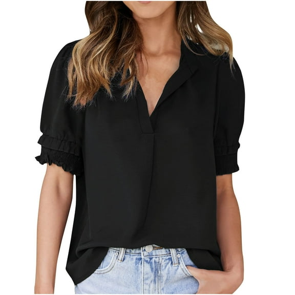 WIZUTIZ Top for Women Sales Plus Size Cotton Linen Linen Athletic Tshirts V-Neck Tunics Ladies Shirts Vintage Solid Tops Ultra Soft Trendy Tshirt Loose Fit Short Sleeve Blouse T-shirt Bl