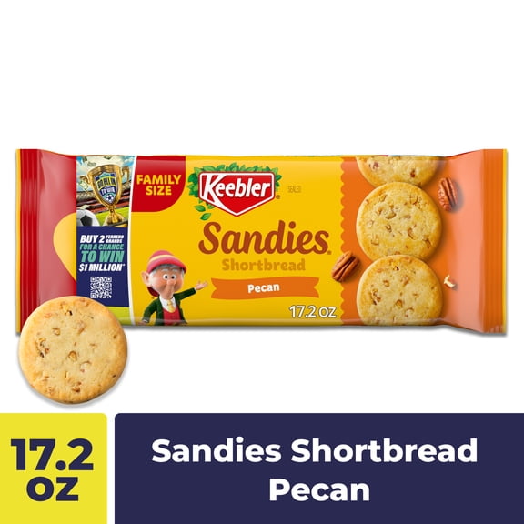 Keebler Sandies Pecan Cookies, Shortbread Cookies with Crunchy Pecans, Family Size 17.2 oz