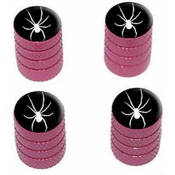 Spider White on Black Tire Rim Wheel Aluminum Valve Stem Caps, Multiple Colors