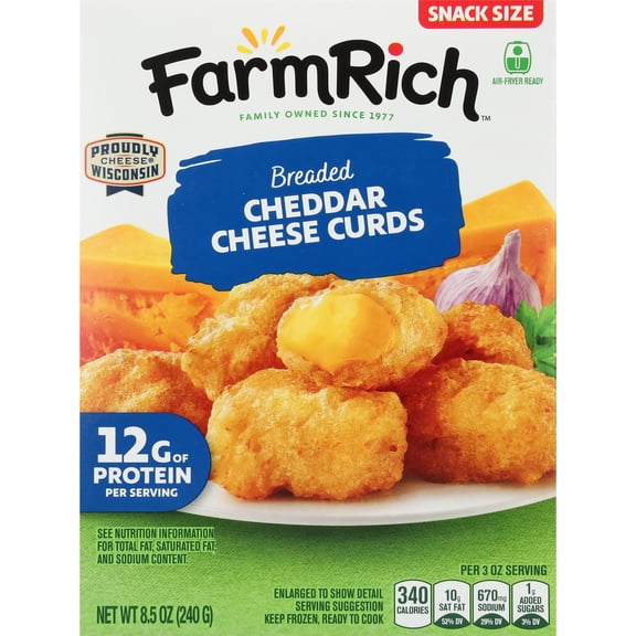 Farm Rich Breaded Cheddar Cheese Curds, Frozen Snacks and Appetizers, Snack Size, 8.5 oz