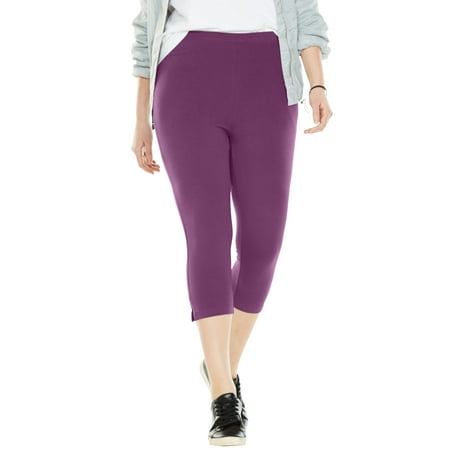 Woman Within Plus Size Stretch-Cotton Knit Pull-On Capri Leggings