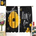 thumbnail image 3 of Honeycomb Curtains, Orange Honeycomb Bee Pattern Honeycomb Lettering Black Background, Boy Girl Teen Bedroom Kitchen Window Trim Curtains, 2 Panel Set, 42x54 in., 3 of 6