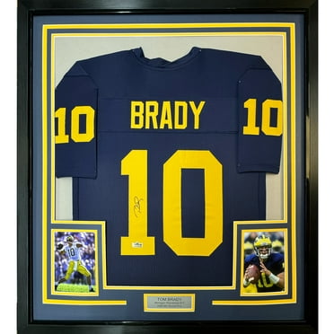 Framed Facsimile Autographed Tom Brady 35x39 Michigan Blue Reprint Laser Auto College Football Jersey