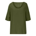thumbnail image 6 of Womens Summer Tops under $5! Xqxayjr Womens Cotton Linen Tops Summer Casual Boho Solid Fashion Comfy Blouses Elbow Sleeve Loose Fit V Neck Basic T-shirts Clothes, 6 of 6
