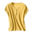 thumbnail image 4 of Lumtrix Womens Henley Sweaters Casual Cap Sleeve Tops Summer Business Work Loose Fitted Shirts Yellow S, 4 of 5