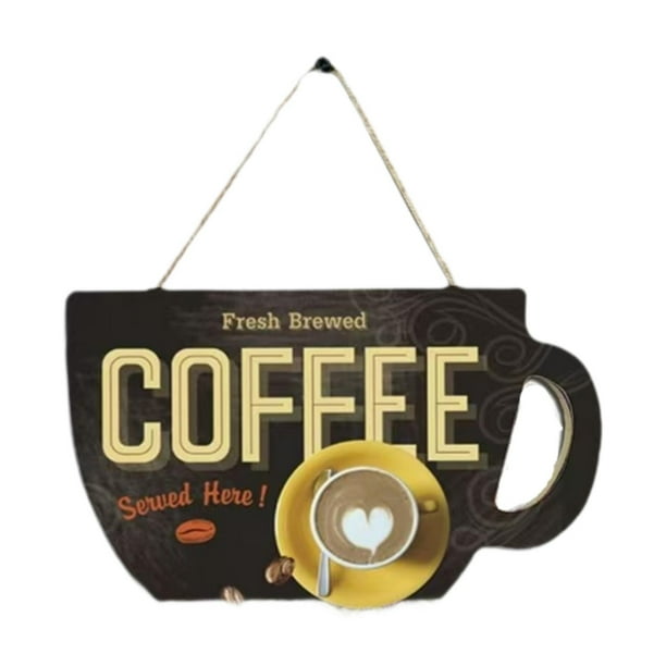 Letrero para puerta de cafetería, colgante de pared de madera, taza y plato decorativos livianos. C