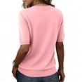 thumbnail image 4 of Womens Crew Neck Short Sleeve Sweaters Lightweight Knitted Pullover Summer Casual Basic Clothes Pink XL, 4 of 7