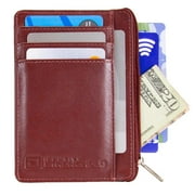 ID STRONGHOLD RFID Blocking Front Pocket Mini Wallet - Slim Leather Wallet with Zipper - Red