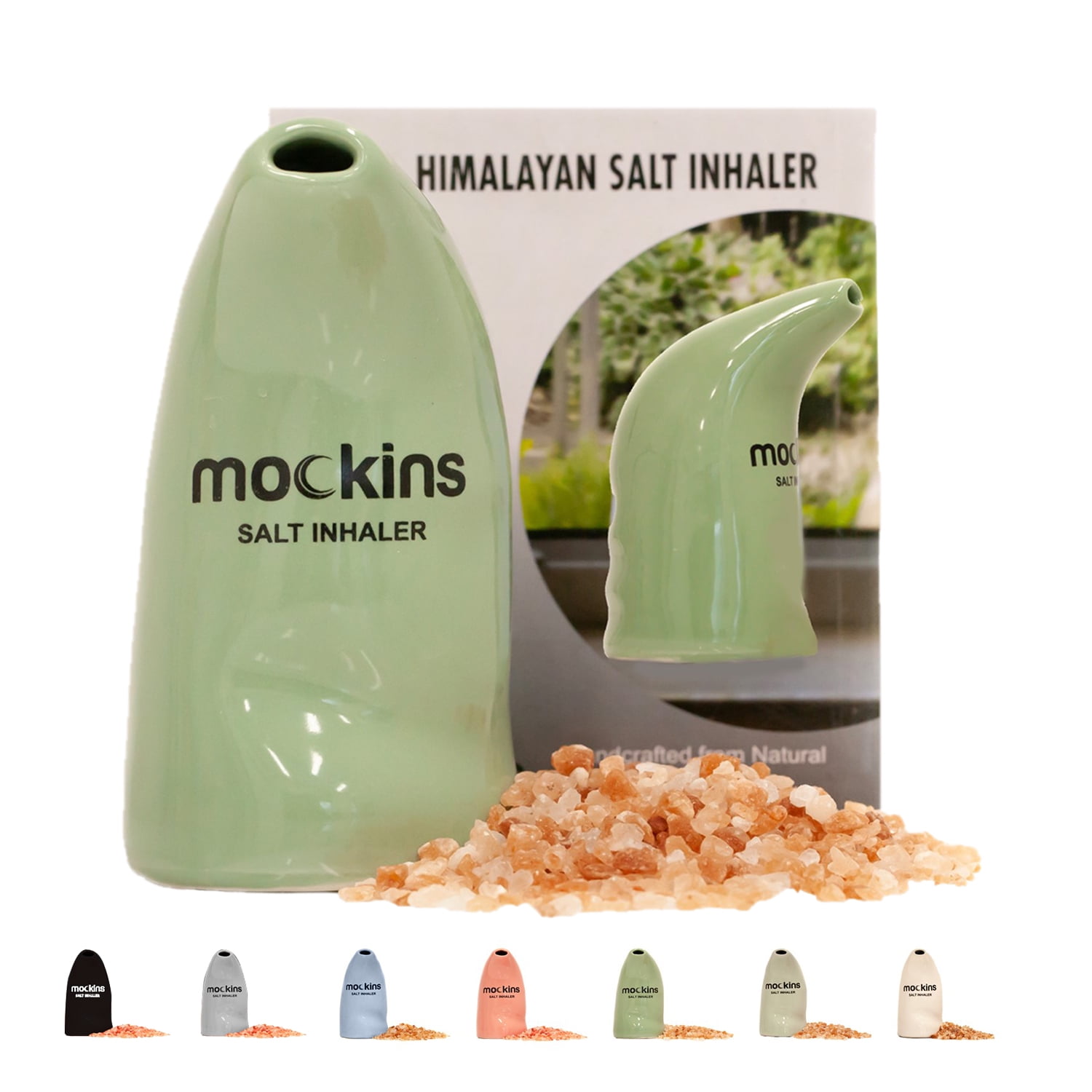 Mockins Ceramic Salt Inhaler with Pure Himalayan Pink Salt | Asthma and Allergy Relief | Green | 2 Fills of Salt Included