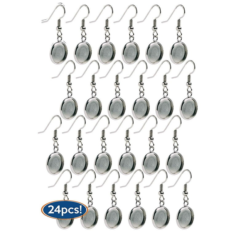Bastex Silver Earring Blanks, Pack of 24 Units. Wire Hooks with Small 12mm  Cabochon Settings. Perfect for DIY Jewelry Making Supplies and Earring  Findings 