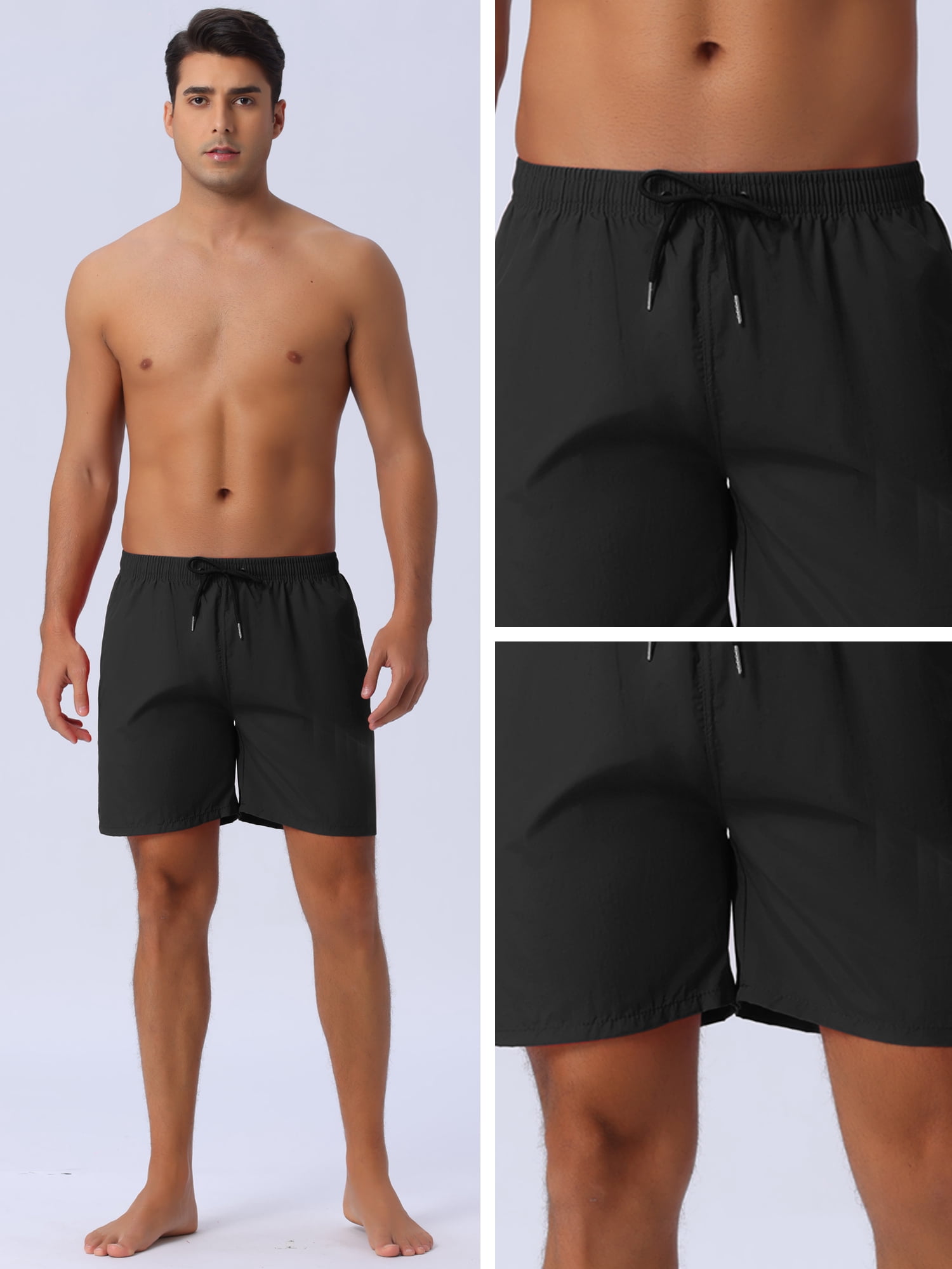 DARING DIVA Men's Elastic Waist Drawstring Surfing Board Shorts 30 Black