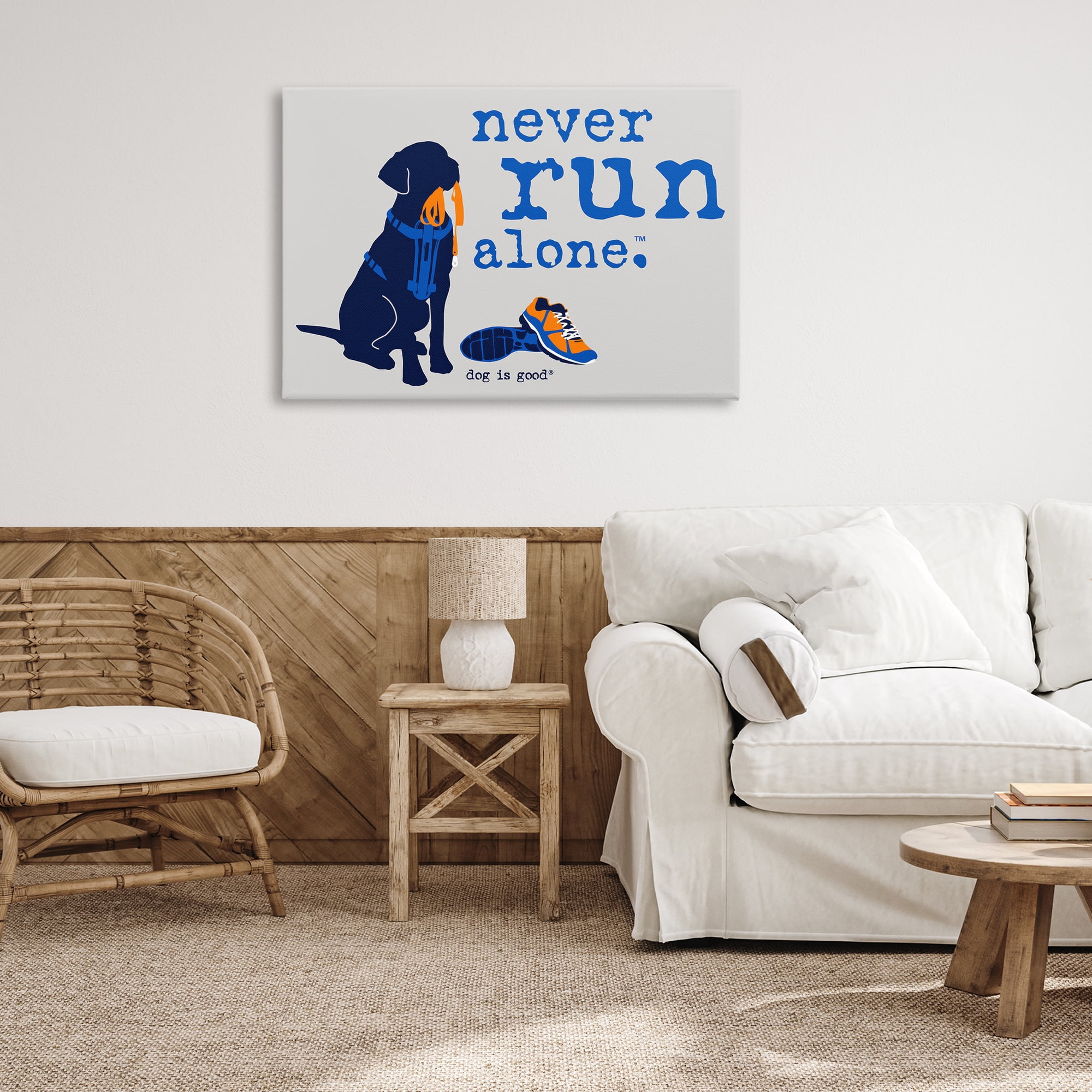 Stupell Industries Never Run Alone Dog Animals Painting Wrapped Canvas Art Print Wall Art, 36 x 24