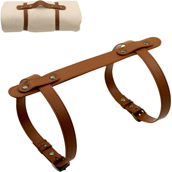 Picnic Blanket Carry Strap, PU Leather Carry Strap with Adjustable Buckle Hand-held Yoga Mat Strap Carry Strap for Outdoor Camping Hiking, 62cm