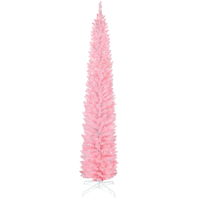 9ft White Pencil Christmas Tree with 350 LED Lights & Remote - DIY Color Changing, Hinged Design for Living Room & Entryway Decor