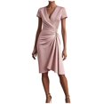 thumbnail image 2 of Dolkfu Pull-on Blouses for Women Dressy Casual Short Sleeve V-Neck Pink Petal Bodycon Solid Mid-Length Fashion Slim Dresses Pink,Xl, 2 of 5