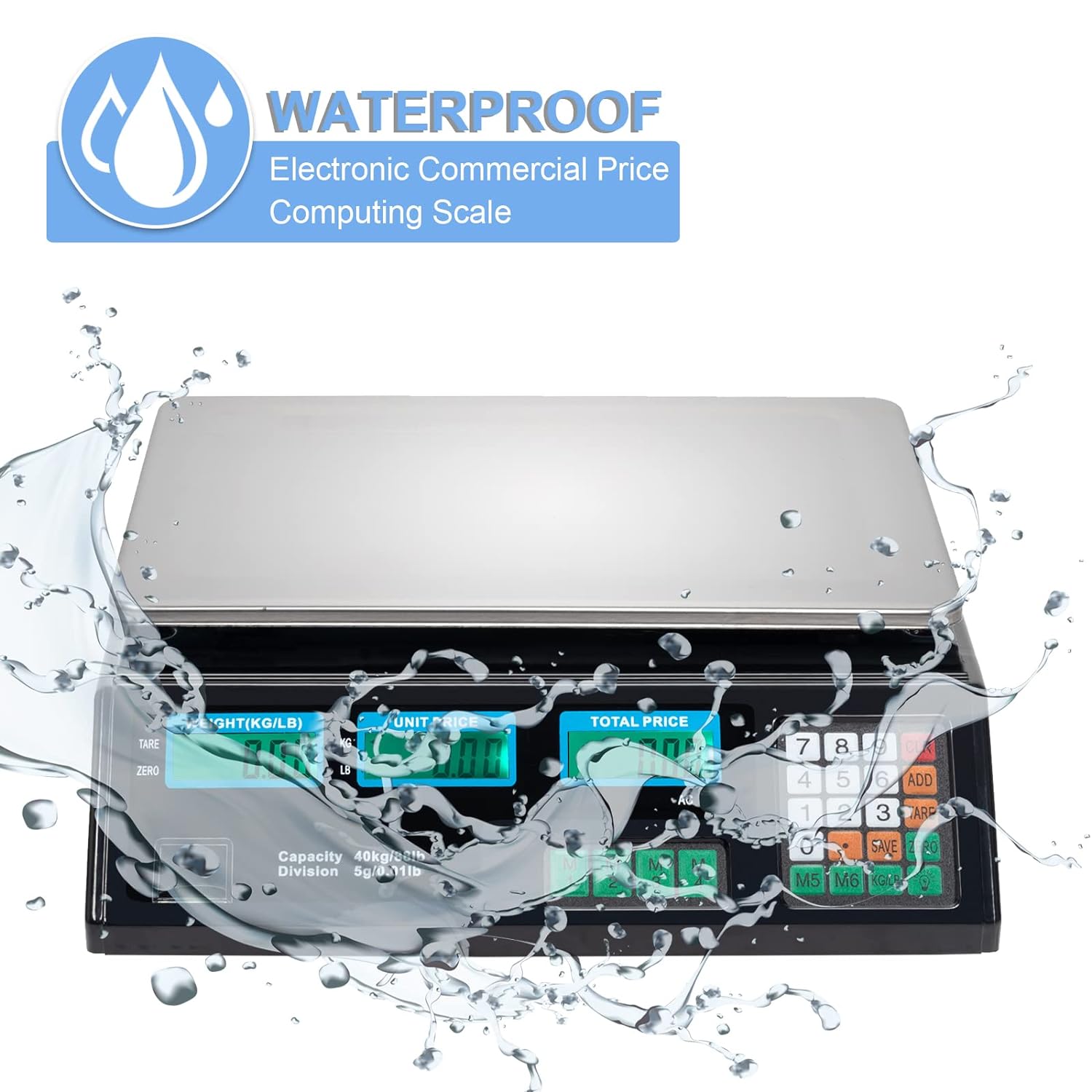 88LB 40KG Electronic Commercial Price Computing Scale with LCD Display for Retail Outlet Store, Kitchen, Restaurant Market, Farmer, Food, Meat, Fruit