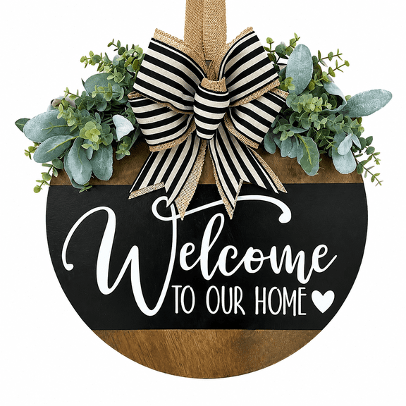 YIJIAL Welcome Sign for Front Door Round Wood Sign Hanging for Farmhouse porch Door Decoration for Christmas Day Home Outdoor Indoor