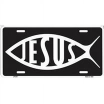 212 Main LP-243 6 x 12 in. White Jesus Fish on Black License Plate