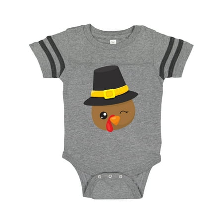 

Inktastic Thanksgiving Turkey Turkey With Pilgrim Hat Gift Baby Boy or Baby Girl Bodysuit