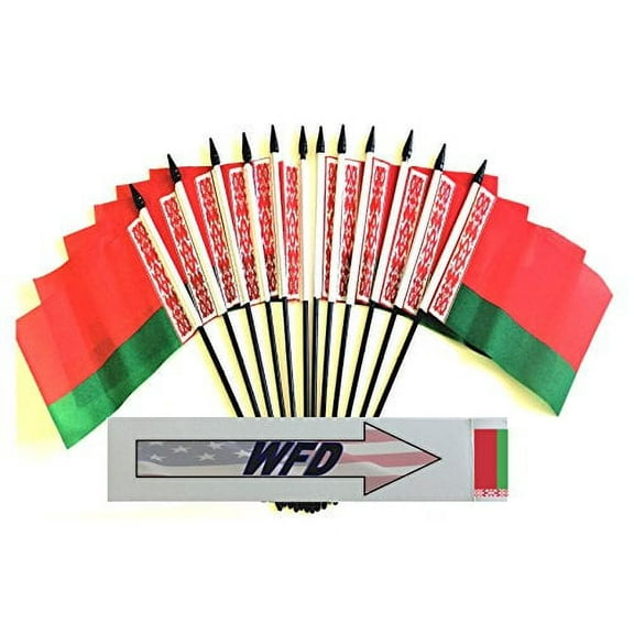 Pack of 12 4"x6" Belarus Polyester Miniature Office Desk & Little Table Flags, 1 Dozen 4"x 6" Belarusian Small Mini Hand Waving Stick Flags (Flags Only)