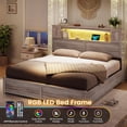 thumbnail image 6 of King Size Farmhouse Bed Frame with Bookcase and Storage Cabinets Headboard, Wood Platform Bed with LED Lights & 4 Drawers No Box Spring Needed, Gray, 6 of 8