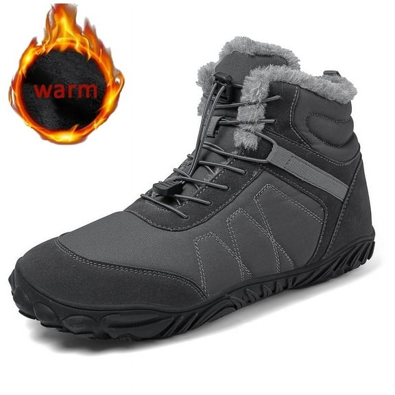Winter Men Ankle Snow Boots Outdoor Waterproof Non Slip Shoes for Men barefoot snow boots Warm Plush Hiking Shoes Plus Size (Grey,40)