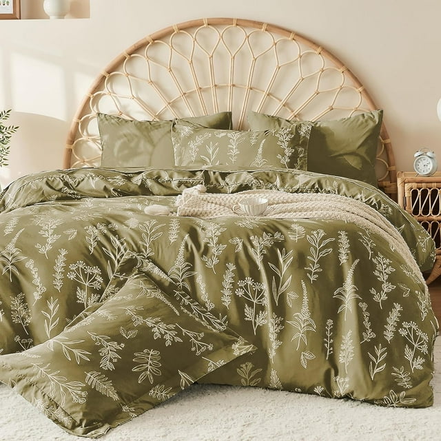 Duvet Cover Queen Size Reversible Floral Duvet Cover Set with Zipper Closure Pieces Botanical Patterns Soft Microfiber Bedding Set (&#;x Pillow Cases &#;×&#
