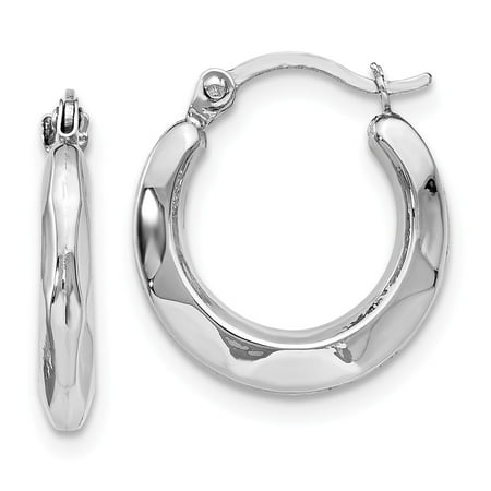 - 14k White Gold Solid Polished Hinged Hoop Earrings