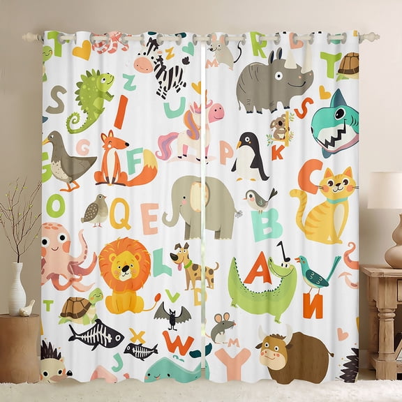 Homewish Zoo Animal Curtains Pack of 2 (42x84 Each),Cute Lions Elephant Curtains Blackout,Colorful 26 Letters Bedroom Curtains For Girsl Boys,Super Cozy Room Decor
