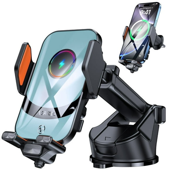 VEAT00L X16s Wireless Car Charger,15W Fast Charging Auto Clamping Car Charger for Dash Windshield Air Vent Compatible,Hands-Free Phone Holder Car Mount for iPhone 16 15 14, Samsung Galaxy,Google, etc